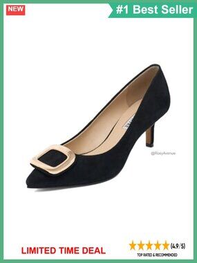 Genuine Leather Kitten Heel Pumps 2 Inch Pointed Toe Dress Shoes with Metal